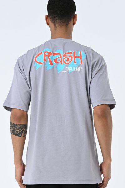 AMAZING CRASH Gray Crew Neck Printed Oversize Pattern Unisex T-shirt