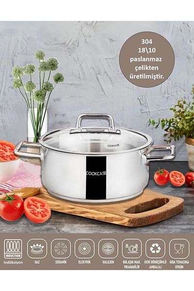COOKCASE Galaxy 30 Cm Induction Base 14.0 Lt Steel Deep Pot