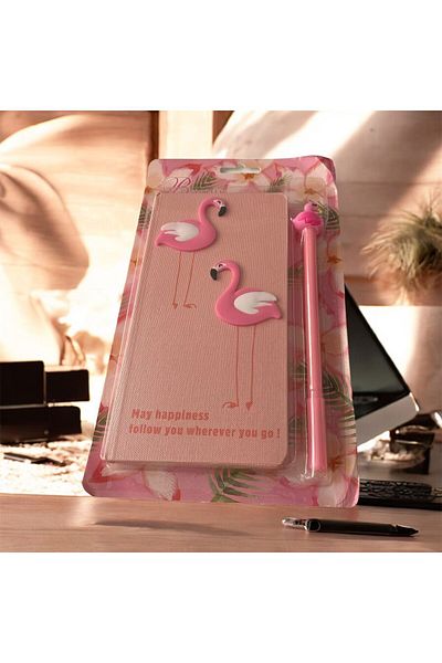 ÇERÇİ MELEK Flamingo Themed Notebook + Pen