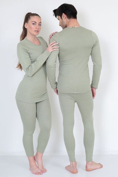 KonForYou طقم ملابس داخلية حرارية من القطن باللون الأخضر للجنسين