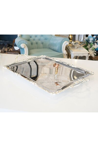 Bakır Concept Gümüş Kaplama Çay Tepsisi Gül Bordürlü Model