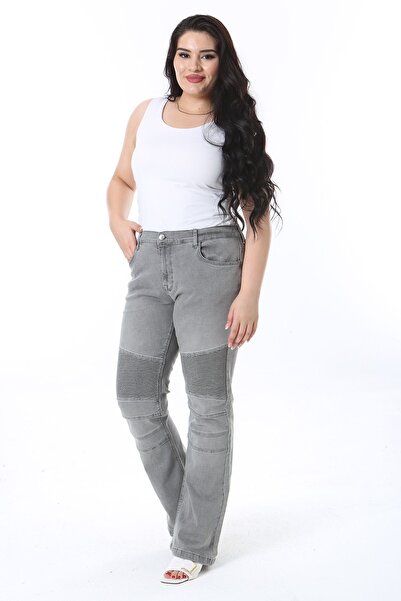 Şans Large Size Gray Lycra Jeans - Cup Detailed 65n38264