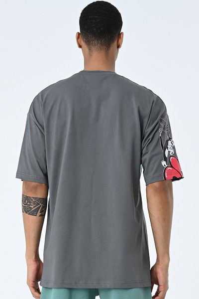 AMAZING CRASH Anthracite Crew Neck Printed Oversize Pattern Unisex T-shirt