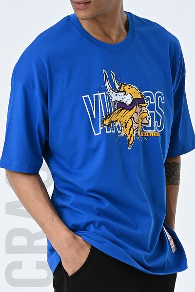 AMAZING CRASH Tricou unisex oversize cu imprimeu cu decolteu albastru