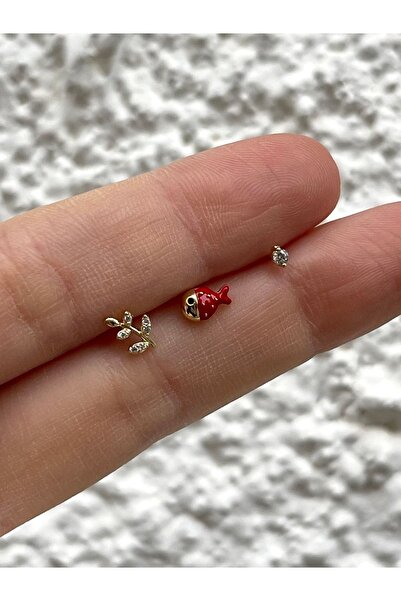 ds denizden silver Gümüş Kırmızı Balıklı Küpe Seti