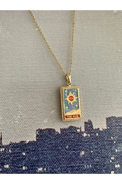 Claritas Takı Kadın Altın Kaplama The Sun Tarot Kart Kolye Özel Tasarım Renkl...