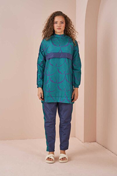 Mevra Листяний візерунок, закритий купальник, короткий, індиго