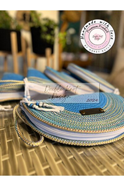 DOUBLE KNOT DESİGN Turkuaz Mavi Simli Yarım Ay D Clutch Portföy Çanta,abiye Ç...