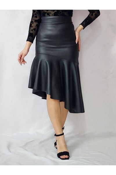 YAXİ Fusta din piele cu tăietură asimetrică cu șase voluri