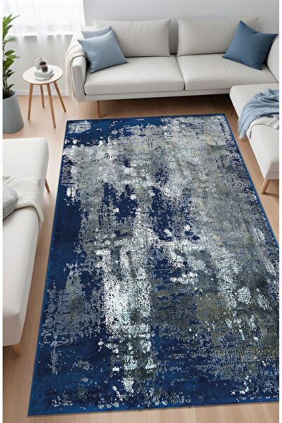 Noble Halı Dijital Baskı Koyu Mavi Renk Modern Tarz Geçişli Dekoratif Makinada Yıkanabilir Salon Yolluk Halısı