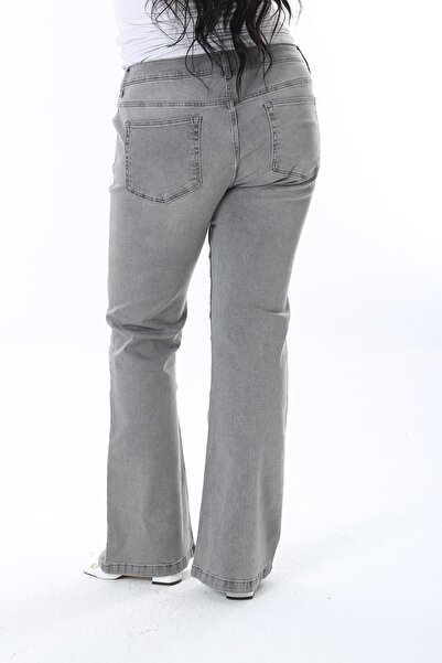Şans Large Size Gray Lycra Jeans - Cup Detailed 65n38264