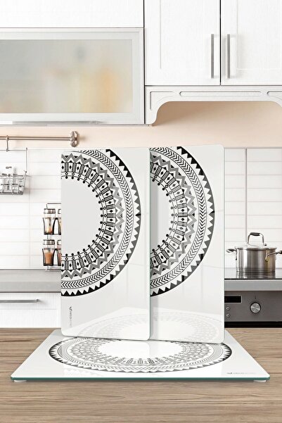 Decovetro Square Set of 3 Black and White Tile Patterned - Glass Presentation Serving Plate