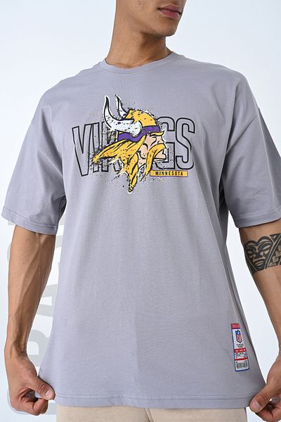 AMAZING CRASH Gray Crew Neck Printed Oversize Pattern Unisex T-shirt