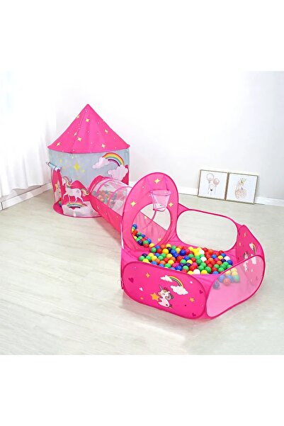 MJ TOYS Unicorn Çocuk Oyun Çadırı, 3'ü Bir Arada, Top Havuzu, Oyun Çadırı, Oy...