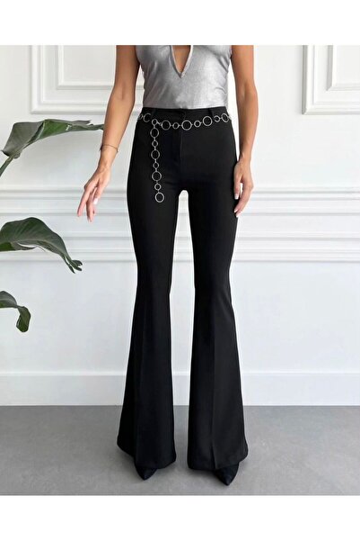 ASIR BUTİK İSPANYOL PAÇA SİYAH KUMAŞ PANTOLON