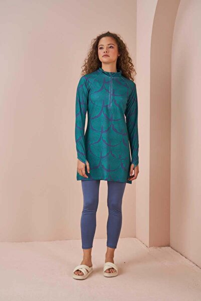 Mevra Indigo Leaf Performance Hijab Swimwear Set
