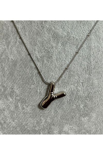 ışılımbutik Women's Steel Balloon Y Letter Silver Color Necklace