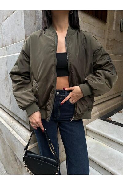 Motto boutique Yeni Sezon Kadın Haki Yeşil Oversıze Bomber Mont