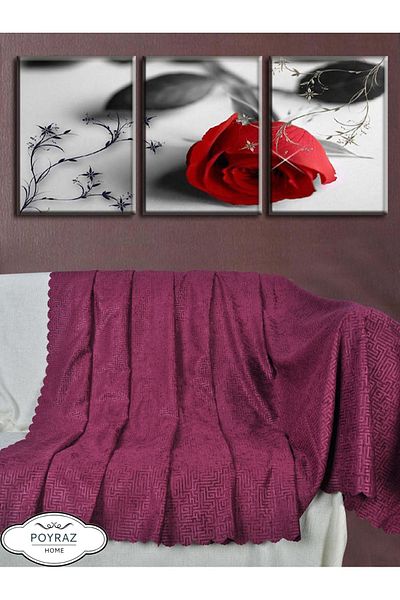 POYRAZ Shiny Patterned Chenille Plum Double Sided Sofa Sofa Bed Cover wrap