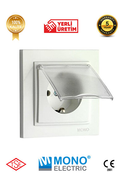 YTE Beyaz Kapaklı Topraklı Priz Mono Despina Çerçeve Dahil