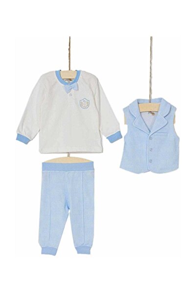 Aziz Bebe طقم سترة علوية سفلية للأطفال باللون الأزرق مكون من 3 قطع