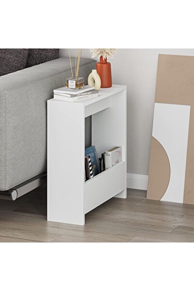 YURKUR MOBİLYA Beyaz raflı yan sehpa kitaplık