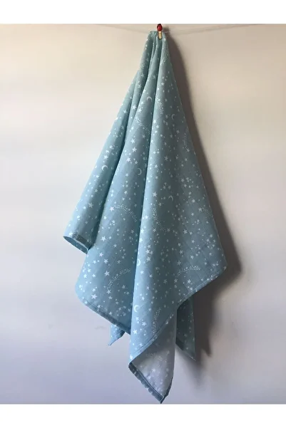 runbaby 100x120cm Oeko-tex Certified Baby Muslin Blanket - Light Blue Star