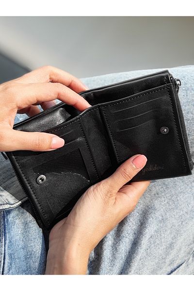 yedideri Soft Genuine Leather Black Zippered Wallet