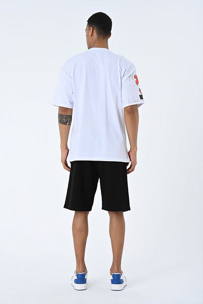 AMAZING CRASH Tricou alb unisex cu imprimeu oversize cu decolteu