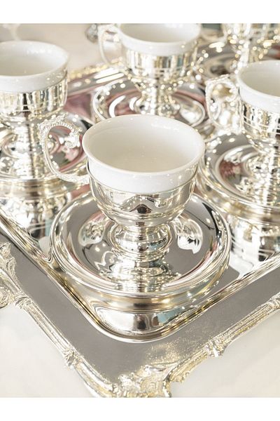 Bakır Concept Silver Plated Cup Set with Simple Handle