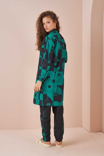 Mevra Пальмовий візерунок, закритий купальник, довгий, чорний