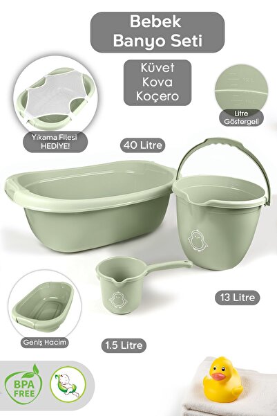 Meleni Baby 3’lü Bebek Banyo Seti - Bebek Küveti - Bebek Su Kovası - Maşrapa ...