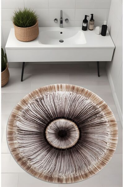 Noble Halı سجادة حمام وحصيرة حمام حديثة بطباعة رقمية مستديرة بنمط الفطر الطبي...