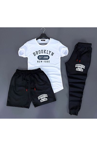 Rex Darius 3-Piece Unisex Oversize Combination Brooklyn Printed T-shirt, Shorts and Sweatpants Combination