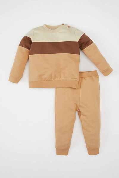 DeFacto Dfc - Color Blocked Long Sleeve Sweatshirt and Sweatpants Set for Baby Boy 2 Pieces