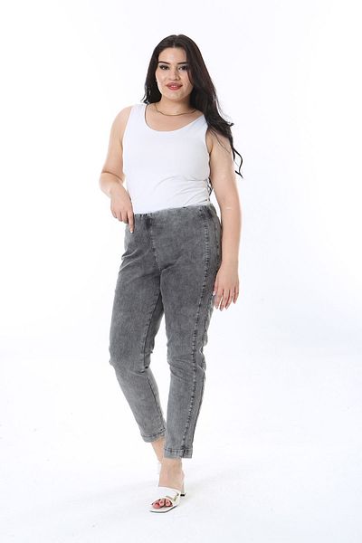 Şans Plus Size Smoked Jeans Leggings - Washing Effect and Elastic Waist Pants 65n38269
