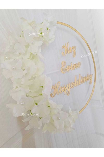 s'he design Large Size Girl / Bridal House Transparent and Gold Plexy Door Decoration and White Elastic Door Towel