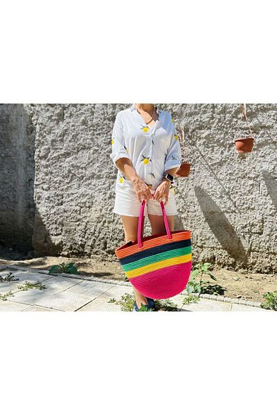 Patiska Tasarım Straw Look Jute Beach Bag - Jute Handle Bag