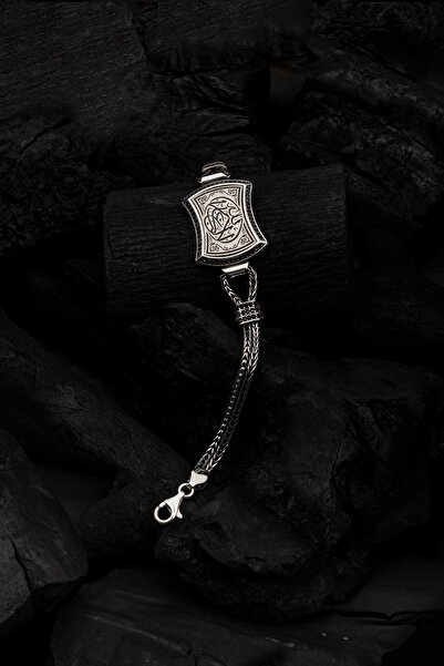 ALYANSEVİM La Galibe İllallah Hat Yazılı 925 Ayar Gümüş Erkek Bileklik Künye