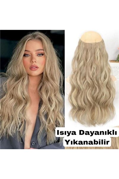 AKOLİFE قطعة شعر صفراء على شكل حرف U واسعة جدًا على شكل نصف قمر - نسيج شعر حقيقي