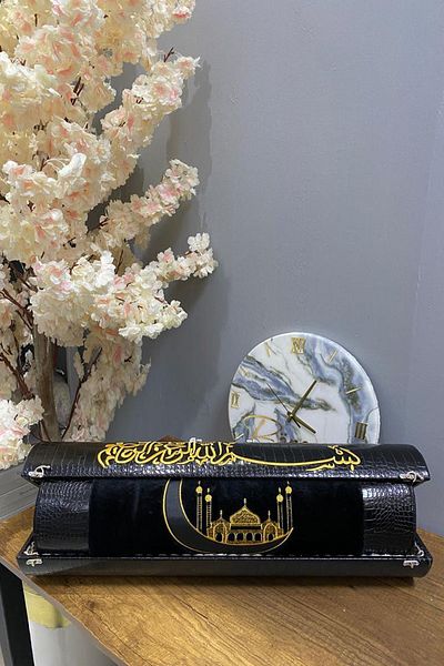Bonny Home Huşu Μαύρο Δερμάτινο Επικάλυψη - Κεντημένο Προσευχή (Τσάντα MDF), Δώρο Προίκας