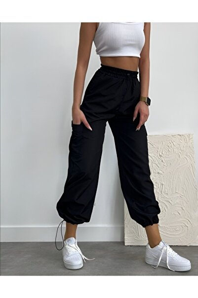 Lixera Ψηλόμεσο παντελόνι με ελαστική μέση, μαύρο, με τσέπες τύπου cargo και ...