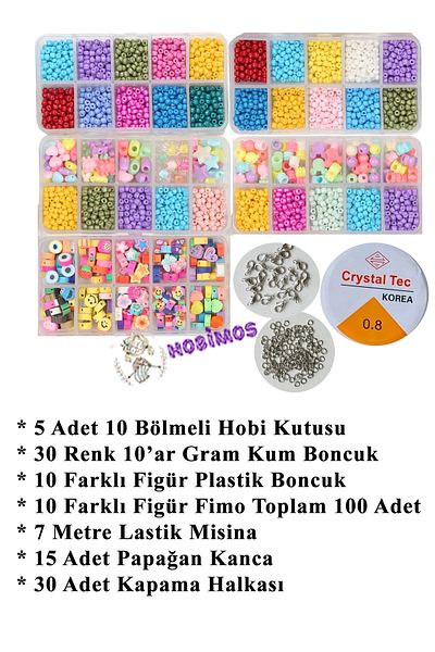 Hobimos 5 Pieces Fimo, Sand and Plastic Figure Bead Set - Hobby Box with 10 Compartments