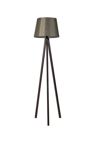 modamvip Tripod Lamba Ahşap Abajur 3 Ayaklı Lambader Konik Başlık Yeşil Kahverengi Ayak L329