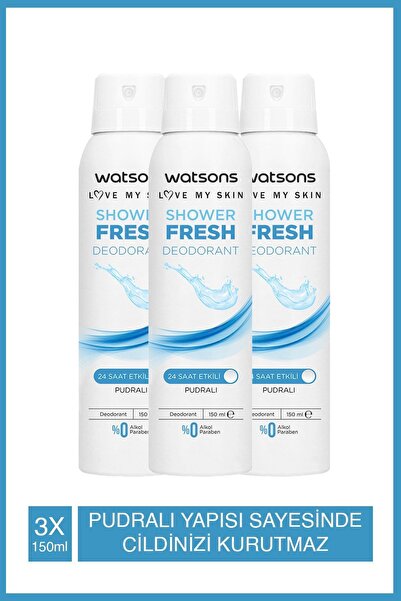 Watsons Shower Fresh Deodorant Sprey Pudralı 3x150ml