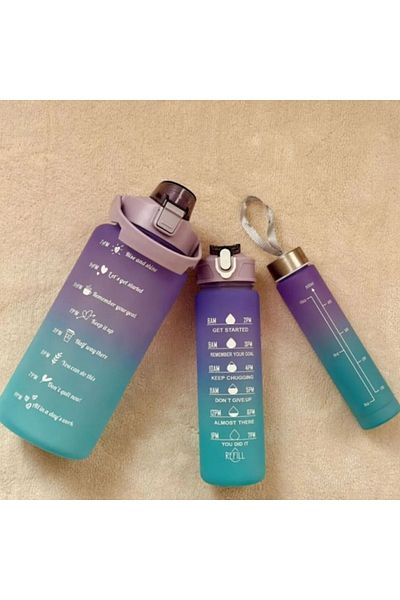 sengenegel 3-Piece Motivational Water Bottle - Figured Portable Water Bottle with Straw Travel Sports Water Bottle