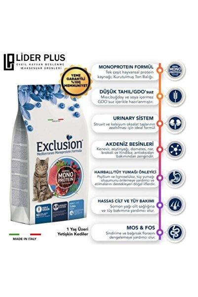 Exclusion Exclusıon Ton Balıklı,narlı Ve Yaban Mersinli Düşük Tahıllı Yetişkin Kedi Maması 1,5 Kg