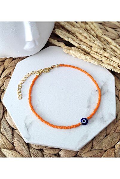 HALHALMILL Stylish Anklet with Orange Evil Eye Beads