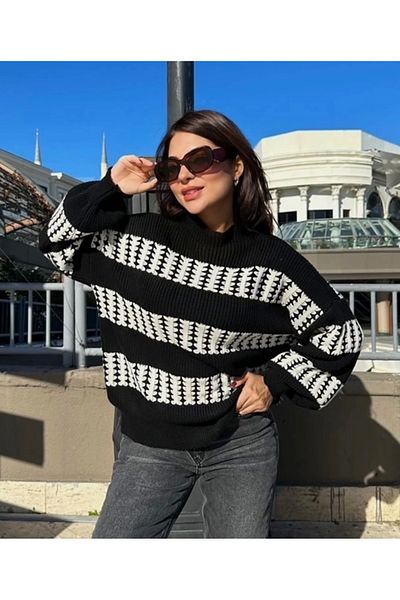 ayakuydur سترة نسائية سوداء منقوشة