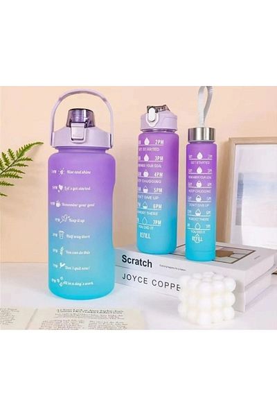 sengenegel 3-Piece Motivational Water Bottle - Figured Portable Water Bottle with Straw Travel Sports Water Bottle